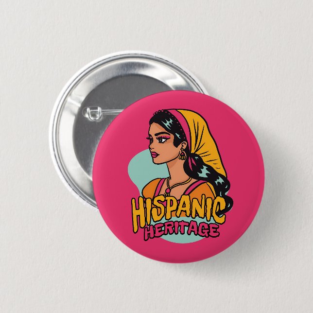 Hispanic Heritage Hand Drawn Hispana Button (Vorne & Hinten)