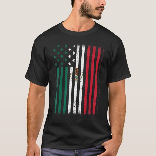 Hispanic Heritage Monat Mexiko Amerikanische Flagg T-Shirt (Vorderseite)