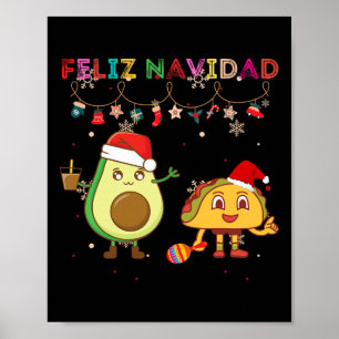 Hispanischer Frohe Weihnachten Avocado-Tacos Mexik Poster