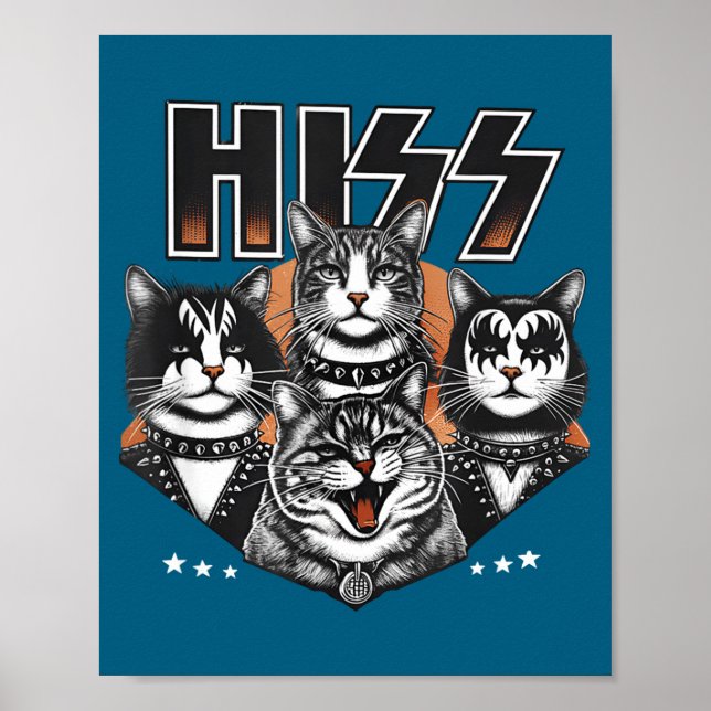 Hiss Funny Cats Kittens Rock Rockin Funny Cat  Poster (Vorne)