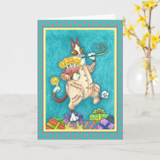 HISS N' FITZ CAT IM GEBURTSTAG ANZUG, CAKE & CANDL KARTE