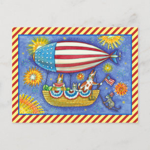 HISS N' FITZ CATS 4TH JULY ZEPPELIN Funny Feiertagspostkarte