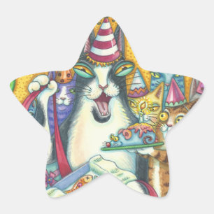 Hiss N' Fitz Cats BIRTHDAY STICKERS Sheet Stars
