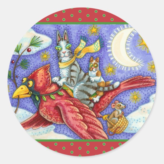 HISS N' FITZ FUNNY CATS, GIANT CHRISTMAS KARDINAL RUNDER AUFKLEBER (Vorderseite)