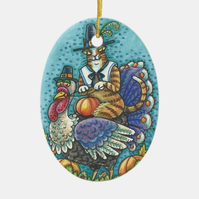 HISS N' FITZ KATZE AUF ERNTEDANK TÜRKEI ORNANAMENT KERAMIK ORNAMENT (Vorne)