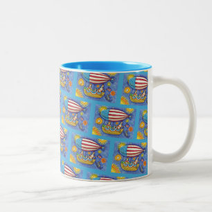 HISS N' FITZ KATZEN & MAUS AM 4. JULI ZEPPELIN ZWEIFARBIGE TASSE