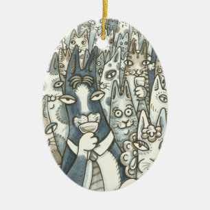 Hiss N' Fitz KATZENPARTY WEIHNACHTSDEKORATION Oval Keramik Ornament