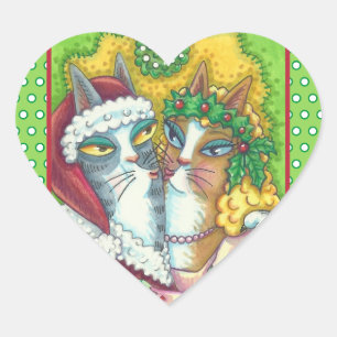 HISS N' FITZ KÜSSENDE KATZEN, SANTA CLAWS AUFKLEBE Herz-Aufkleber