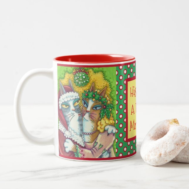 HISS N'FITZ KISSING CATS, PÈRE NOËL CLAWS XMAS MUG (Avec donut)