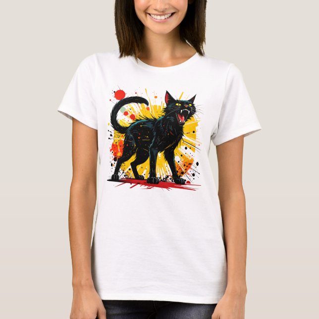 Hissing Defensive Black Cat Women's T-Shirt (Vorderseite)