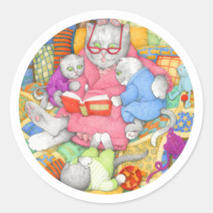 HISTOIRE DU LIT Grand Stickers Rond - Blanc