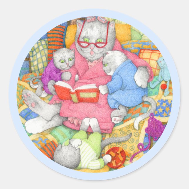 HISTOIRE DU LIT Grand Stickers Rond - Bleu (Devant)