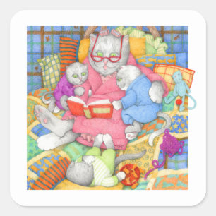 HISTOIRE DU LIT Petits Stickers Carré - Blanc