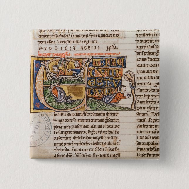 Historiated Initiale "E" Jonas darstellend Button (Vorderseite)