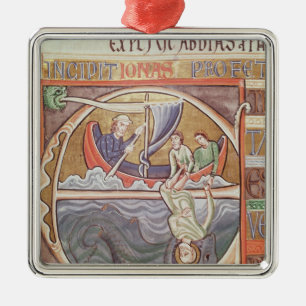 Historiated Initiale "E" Jonas darstellend Silbernes Ornament