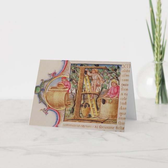 Historiated parafent "E" dépeignant la cueillette (Devant)