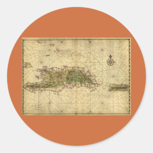 Historic 1639 Map of Hispaniola - Joan Vinckeboons Runder Aufkleber