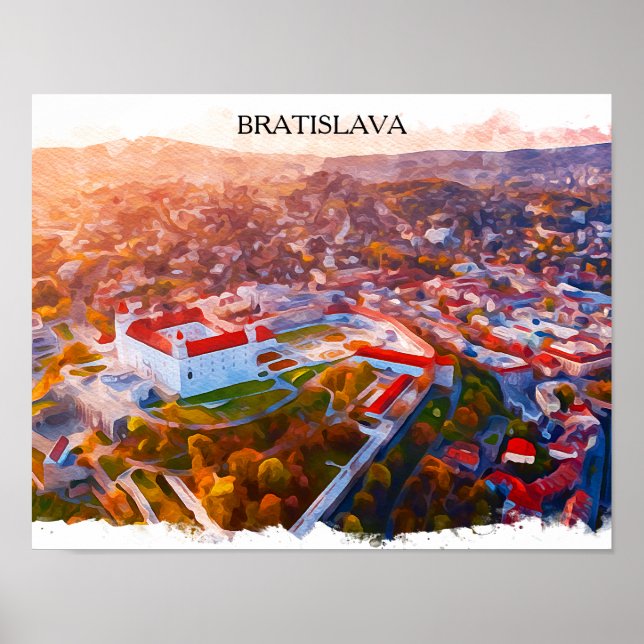 Historic Bratislava Slovakia - Watercolor Skyline  Poster (Vorne)