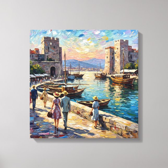 Historic Split Harbor Scene Stretched Canvas Leinwanddruck (Vorderseite)