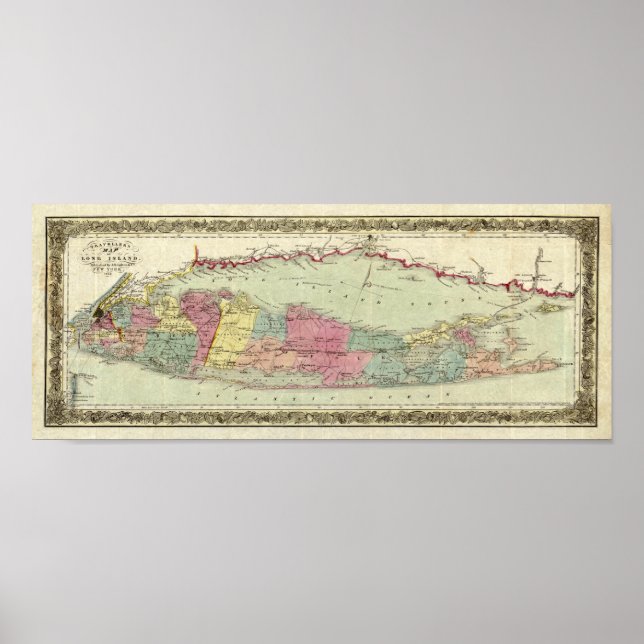 Historische 1855-1857 Reiseschild auf Long Island Poster (Vorne)