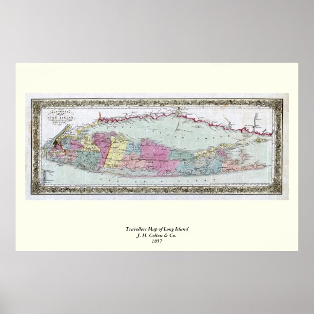 Historische 1855-1857 Reiseschild auf Long Island Poster (Vorne)