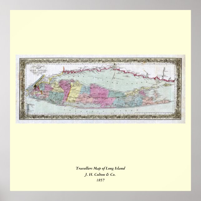 Historische 1855-1857 Reiseschild auf Long Island Poster (Vorne)