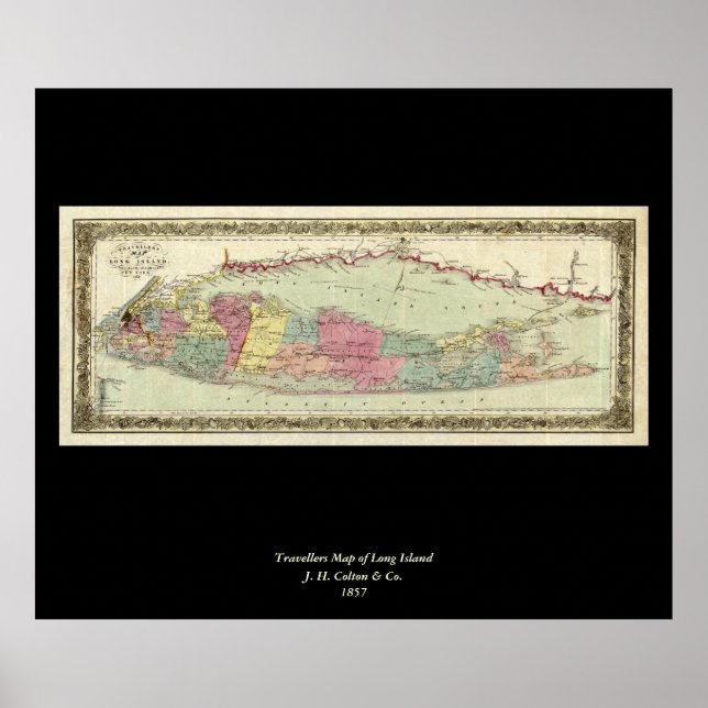Historische 1855-1857 Reiseschild auf Long Island Poster (Vorne)