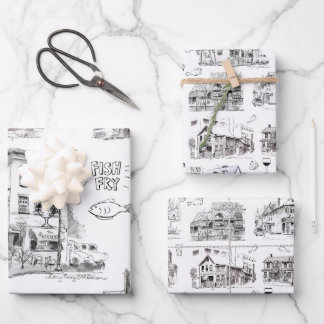 Historische Bierkneipen von Buffalo NY Pen & Ink W Geschenkpapier Set