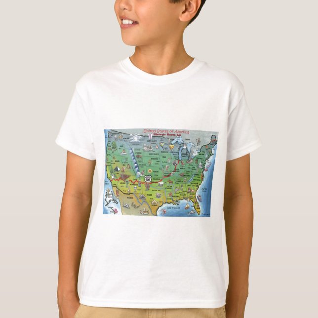 Historische Cartoon-Karte des Weg-66 T-Shirt (Vorderseite)