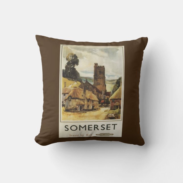 Historische Dorf-Szenen-britisches Bahnplakat Kissen (Vorderseite)