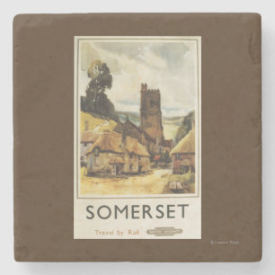 Historische Dorf-Szenen-britisches Bahnplakat Steinuntersetzer