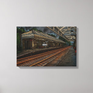 Historische Hebden Bridge Eisenbahnstation im Vint Leinwanddruck