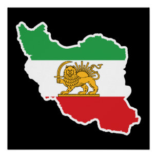 Historische Iran-Karte mit Löwe-und-Sonne-Flagge Poster