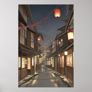 Historische japanische Straße mit Lanterns Poster