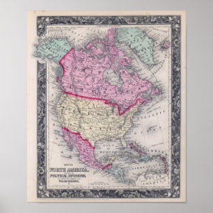 Historische Karte 1860 von Nordamerika Poster
