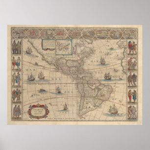 Historische Karte Amerikas (Nord- und Südamerika) Poster