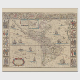 Historische Karte der amerikanischen Kontinente Geschenkpapier