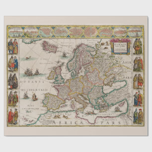 Historische Karte des mittelalterlichen Europas (v Geschenkpapier