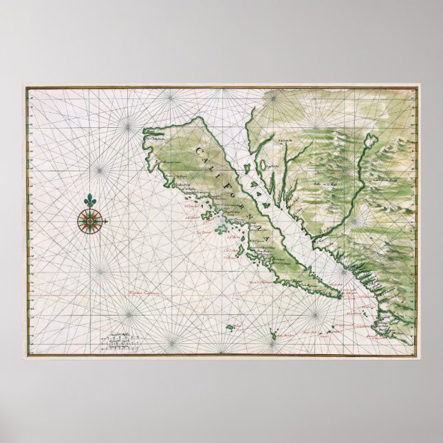 Historische Karte Kaliforniens als Insel Poster (Vorne)