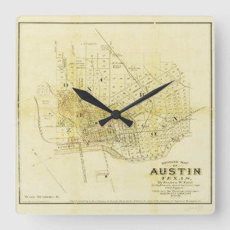 Historische Karte von Austin Quadratische Wanduhr