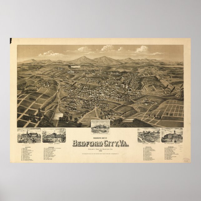 Historische Karte von Bedford Virginia Poster (Vorne)