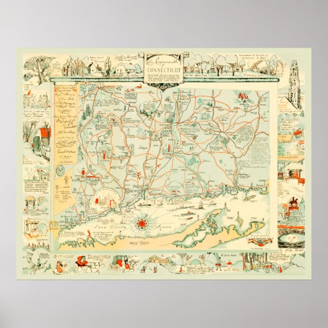 Historische Karte von Connecticut aus dem Jahr 192 Poster (Vorne)