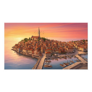 Historische Küstenstadt bei Sonnenuntergang Fotove Fotodruck