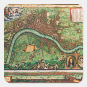 Historische Londoner Straßenkarte von Johannes de  Quadratischer Aufkleber