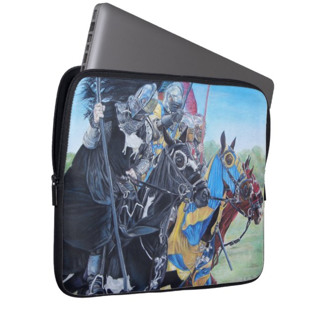 Historische mittelalterliche Ritter jouten auf Pfe Laptopschutzhülle (Vorne Rechts)
