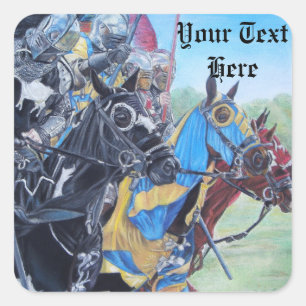 Historische mittelalterliche Ritter jouten auf Pfe Quadratischer Aufkleber