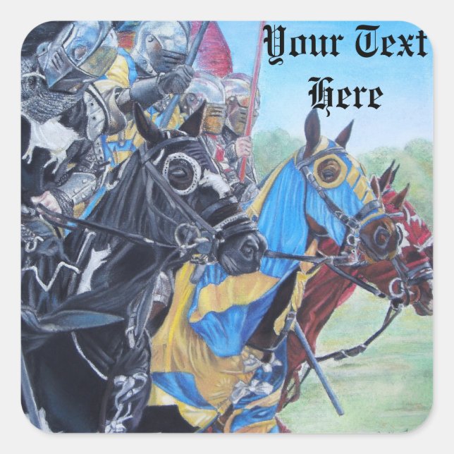 Historische mittelalterliche Ritter jouten auf Pfe Quadratischer Aufkleber (Vorderseite)