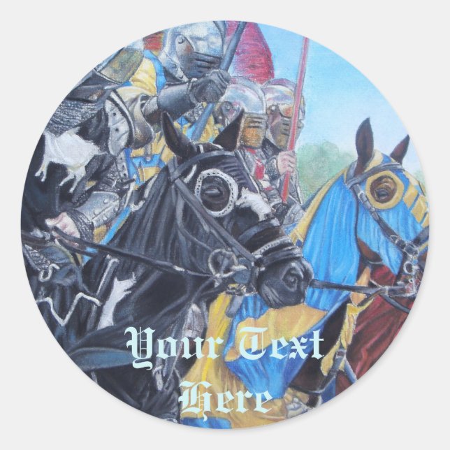 Historische mittelalterliche Ritter jouten auf Pfe Runder Aufkleber (Vorderseite)