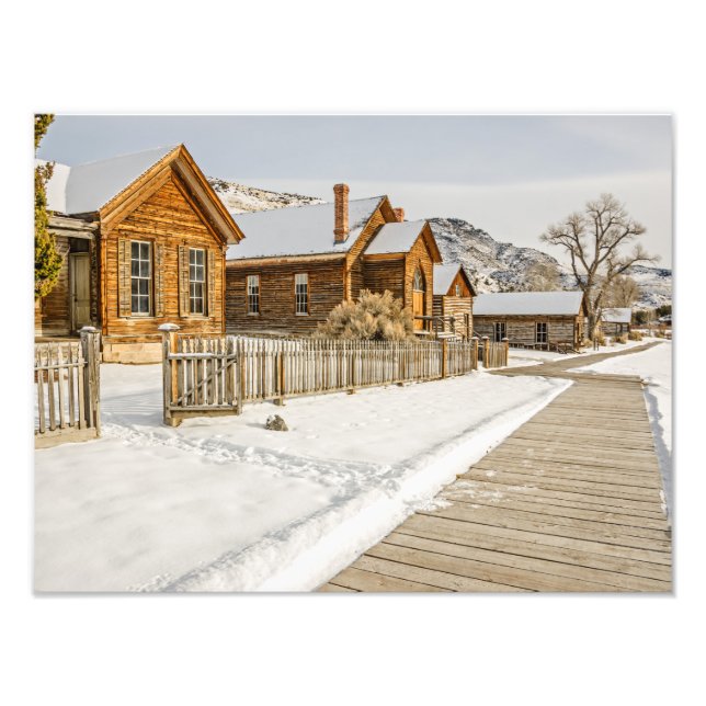 Historische Montana Geisterstadt im Winter Fotodruck (Vorne)