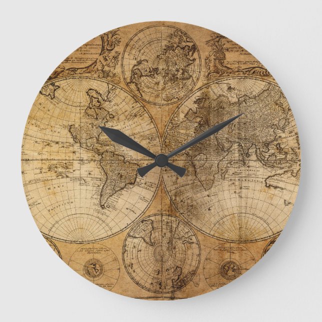 Historische Reise: Weltkarte 1746 Große Wanduhr (Vorderseite)